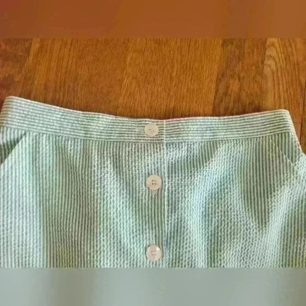 Women's Petite Mint Green Searsucker Midi Skirt - Picture 3 of 4